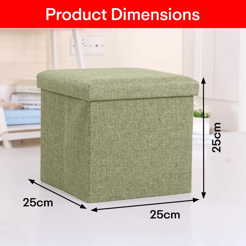 Prime Pick Home Storage Stool Multipurpose Organizer Seat with Cushion Foldable Lightweight Portable Storage Ottoman with Ample Storage for Living Room Bedroom Light Green Pack of 1 - Image 3