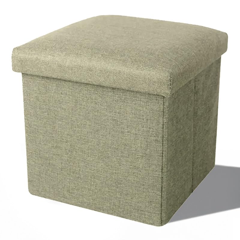 Prime Pick Home Storage Stool Multipurpose Organizer Seat with Cushion Foldable Lightweight Portable Storage Ottoman with Ample Storage for Living Room Bedroom Light Green Pack of 1 - Image 1
