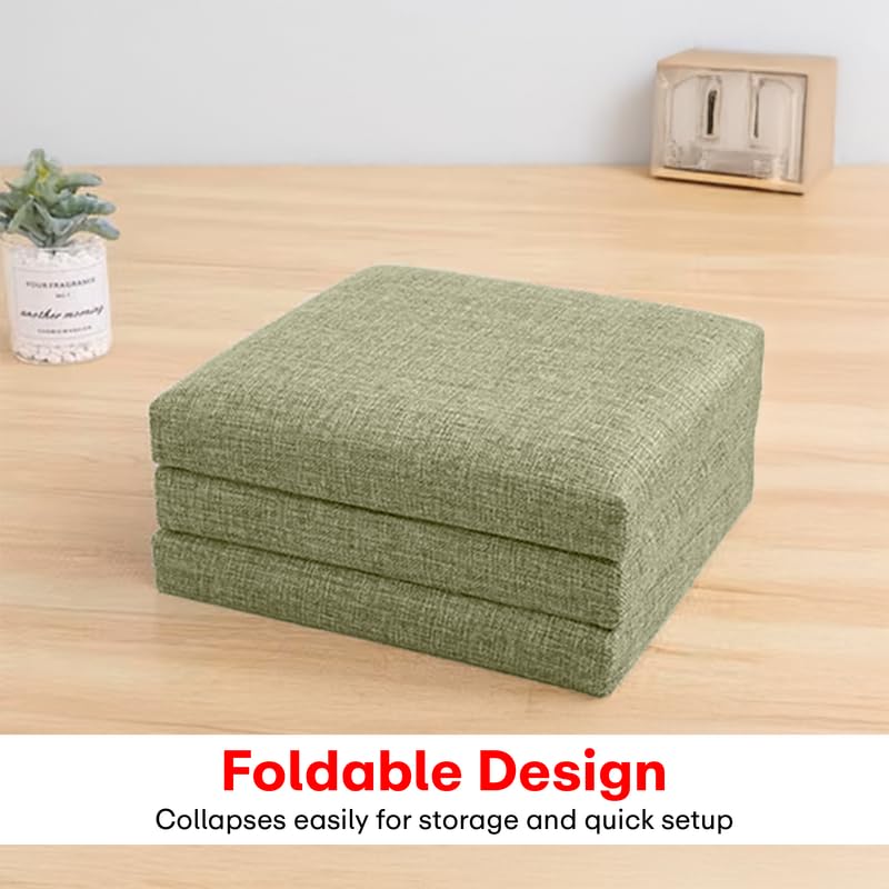 Prime Pick Home Storage Stool Multipurpose Organizer Seat with Cushion Foldable Lightweight Portable Storage Ottoman with Ample Storage for Living Room Bedroom Light Green Pack of 1 - Image 2