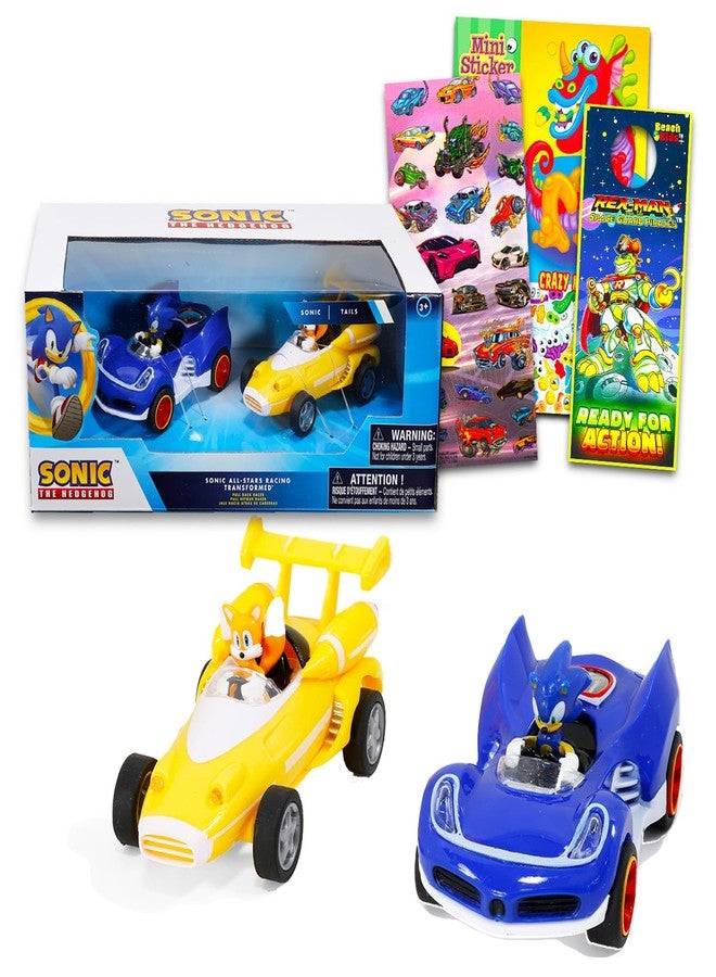 Sonic the Hedgehog Race Car Toys Set - Bundle with 5" All Stars Racing Pull Back Vehicles Plus Stickers, More | Sonic and Tails Party Supplies for Kids - Image 1
