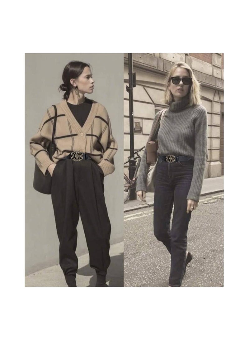 SOLARAE Classic Ladies' Vintage Belt, Women's Leather Belt for Dress Jeans Belt Vintage Genuine Leather Wide Waist Belts, Adjustable Sizing, Simple and Stylish Buckle, for Womenp (Black)(110cm) - Image 2