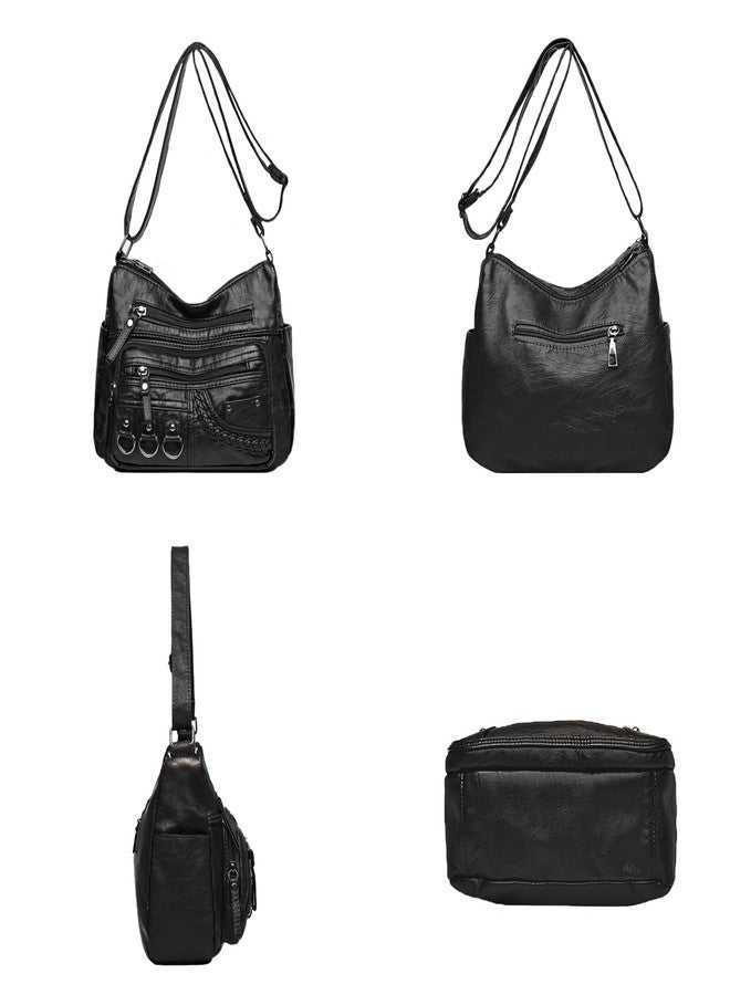 LassZone Womens Leather Handbag Multi-Pocket Crossbody Bag Waterproof Hobo Shoulder Bag with Adjustable Shoulder Strap - Image 3