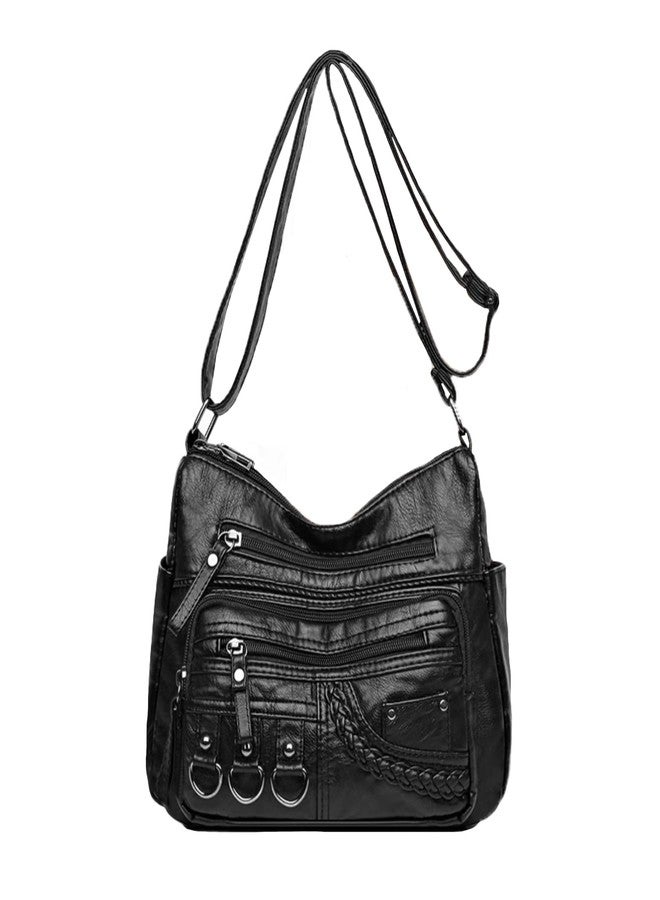 LassZone Womens Leather Handbag Multi-Pocket Crossbody Bag Waterproof Hobo Shoulder Bag with Adjustable Shoulder Strap - Image 1