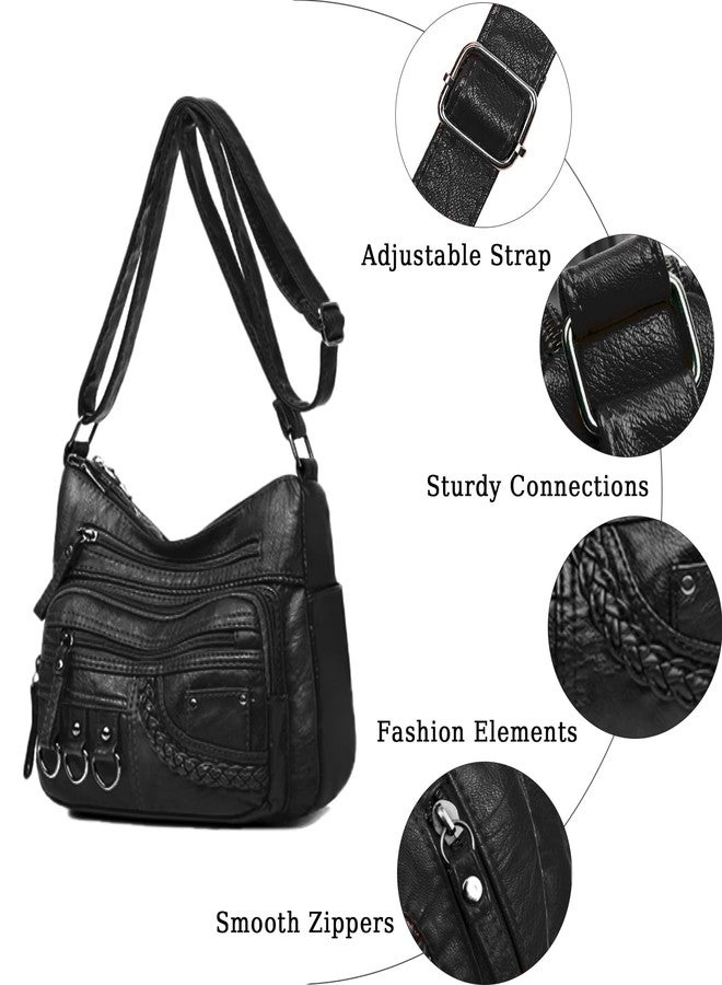 LassZone Womens Leather Handbag Multi-Pocket Crossbody Bag Waterproof Hobo Shoulder Bag with Adjustable Shoulder Strap - Image 5