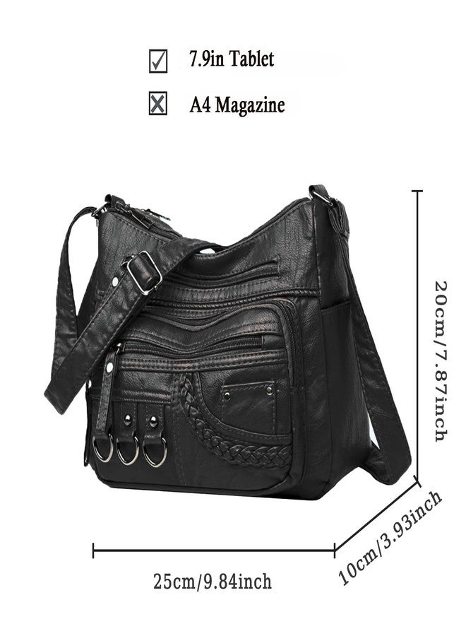 LassZone Womens Leather Handbag Multi-Pocket Crossbody Bag Waterproof Hobo Shoulder Bag with Adjustable Shoulder Strap - Image 4