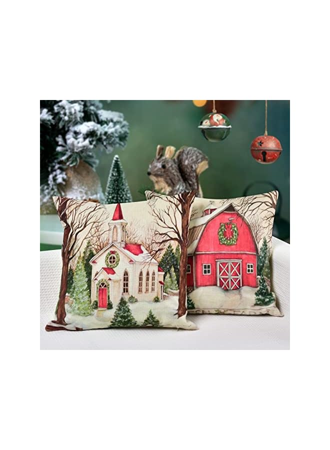 The Bros Christmas Decoration 4 Pack 45 x 45CM Square Pillow Covers - Xmas Series Custom Zippered Cotton Linen Burlap Cushion Pillow Cover (Christmas) - Image 4