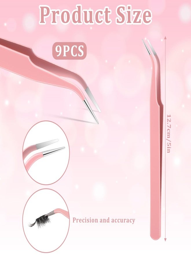 Gtziqa 9 Pcs Precision Tweezers, Stainless Steel Craft Tweezers for Crafting, Curved Tweezer Multipurpose Pointed Long Tweezer for Crafting DIY Bead Jewelry Making, Scrapbooking, Crafts, Nail Art (Pink) - Image 3