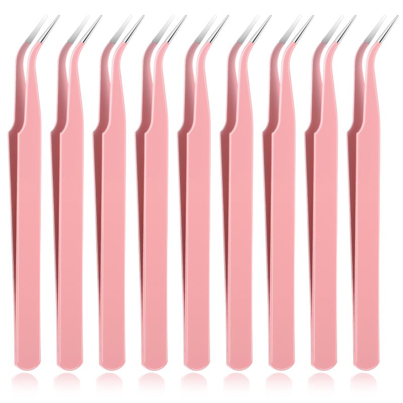 Gtziqa 9 Pcs Precision Tweezers, Stainless Steel Craft Tweezers for Crafting, Curved Tweezer Multipurpose Pointed Long Tweezer for Crafting DIY Bead Jewelry Making, Scrapbooking, Crafts, Nail Art (Pink) - Image 1