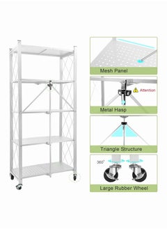 Chulovs Foldable Storage Shelves on Wheels, 5 Tier Shelves for Storage, Large Capacity Metal Shelving Units, No Assembly Storage Rack for Garage, Kitchen, Basement, Kitchen Shelf Organizer  - Image 5