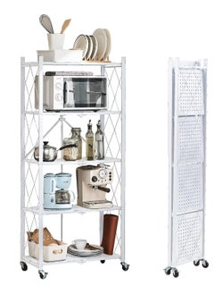 Chulovs Foldable Storage Shelves on Wheels, 5 Tier Shelves for Storage, Large Capacity Metal Shelving Units, No Assembly Storage Rack for Garage, Kitchen, Basement, Kitchen Shelf Organizer  - Image 1