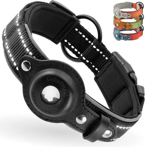 CollarDirect Airtag Dog Collar Reflective Nylon Neoprene Leather Holder for Apple Air Tag for Large, Medium, and Small Dogs (Black, S, 12-14.5 Inch) - Image 1