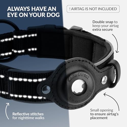 CollarDirect Airtag Dog Collar Reflective Nylon Neoprene Leather Holder for Apple Air Tag for Large, Medium, and Small Dogs (Black, S, 12-14.5 Inch) - Image 3