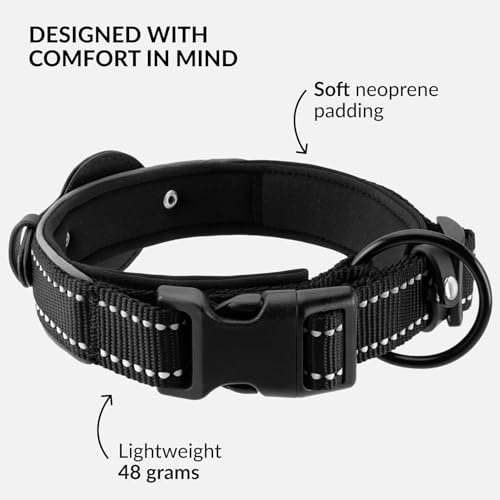 CollarDirect Airtag Dog Collar Reflective Nylon Neoprene Leather Holder for Apple Air Tag for Large, Medium, and Small Dogs (Black, S, 12-14.5 Inch) - Image 5