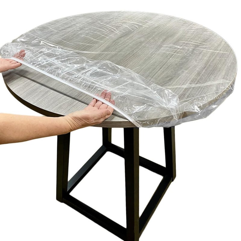 Evelots Clear Plastic Round Table Cover  Heavy Duty Transparent Vinyl Tablecloth  Elasticized Round Fitted Cover  No Scratch  No Stains  Waterproof  Indoor Outdoor  Easy Wipe  Assorted Sizes