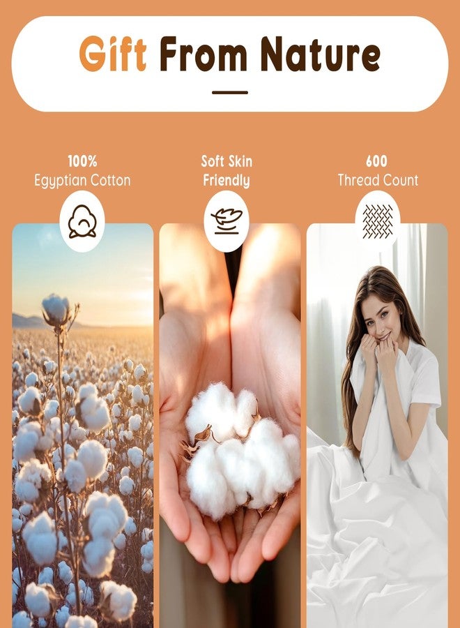 LBRO2M طقم ملاءات LBRO2M قطن 100%، مقاس كوين، 600 خيط، 4 قطع، ملاءة سرير بجيب عميق، 16 بوصة، ناعمة ومريحة لجميع الفصول (كوين، أبيض) - Image 5