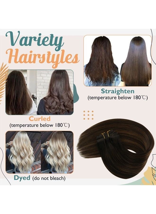 Ve Sunny Sunny Clip in Hair Extensions Human Hair Brown Balayage Clip on Extensions Human Hair Dark Brown Ombre Medium Brown Balayage Clip in Real Hair Extensions Double Weft 7pcs 120g 22inch  - Image 5