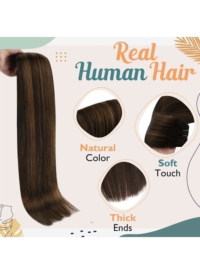 Ve Sunny Sunny Clip in Hair Extensions Human Hair Brown Balayage Clip on Extensions Human Hair Dark Brown Ombre Medium Brown Balayage Clip in Real Hair Extensions Double Weft 7pcs 120g 22inch  - Image 3