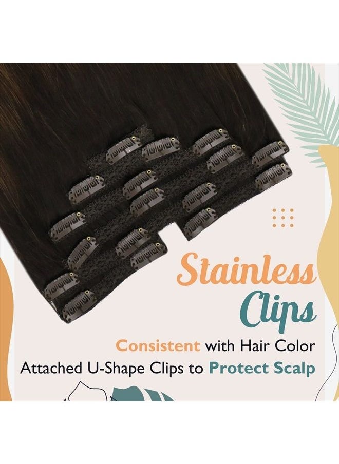Ve Sunny Sunny Clip in Hair Extensions Human Hair Brown Balayage Clip on Extensions Human Hair Dark Brown Ombre Medium Brown Balayage Clip in Real Hair Extensions Double Weft 7pcs 120g 22inch  - Image 4