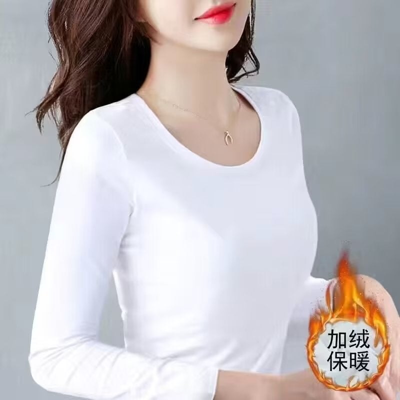 2023 new high quality autumn long sleeve white T-shirt women's slimming slim bottoming shirt V-neck shoulder collar black - Image 2