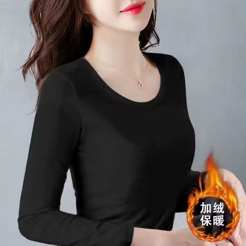 2023 new high quality autumn long sleeve white T-shirt women's slimming slim bottoming shirt V-neck shoulder collar black - Image 3
