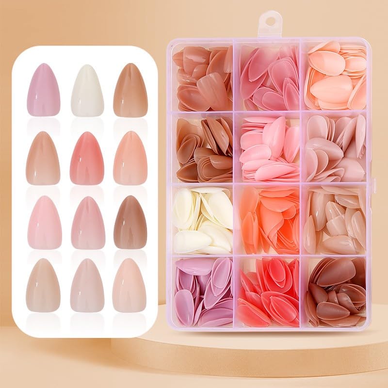 TOGZOM 12Packs 360Pcs Almond Press on Nails Short Almond Fake Nails Solid Color False Nail Tips Glossy Nature Acrylic Nails Press on Nude Nail Art for Women Girls Daily Wear Manicure Deco 15 Size - 12 Colors - Image 2