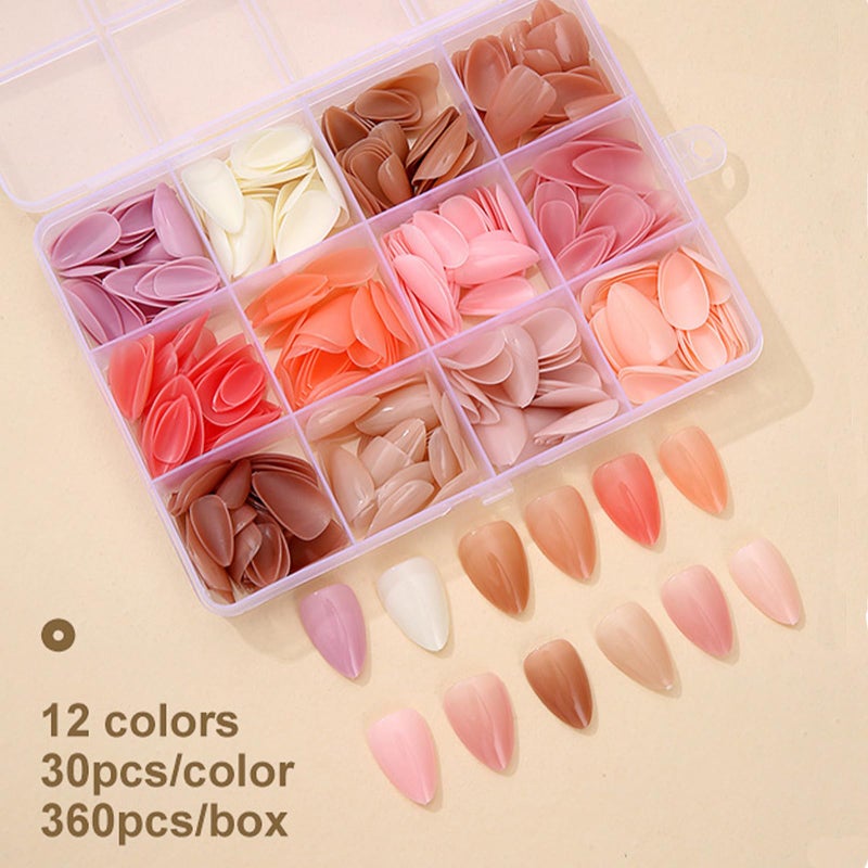 TOGZOM 12Packs 360Pcs Almond Press on Nails Short Almond Fake Nails Solid Color False Nail Tips Glossy Nature Acrylic Nails Press on Nude Nail Art for Women Girls Daily Wear Manicure Deco 15 Size - 12 Colors - Image 4