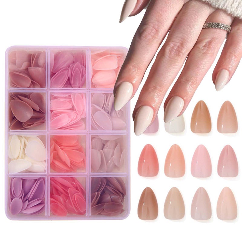 TOGZOM 12Packs 360Pcs Almond Press on Nails Short Almond Fake Nails Solid Color False Nail Tips Glossy Nature Acrylic Nails Press on Nude Nail Art for Women Girls Daily Wear Manicure Deco 15 Size - 12 Colors - Image 1