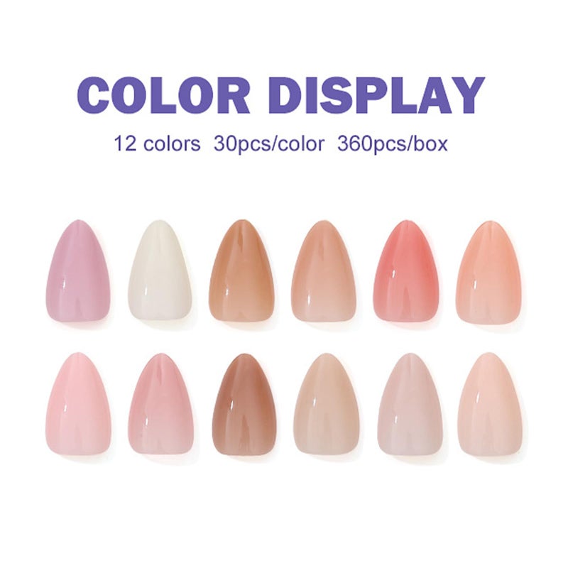 TOGZOM 12Packs 360Pcs Almond Press on Nails Short Almond Fake Nails Solid Color False Nail Tips Glossy Nature Acrylic Nails Press on Nude Nail Art for Women Girls Daily Wear Manicure Deco 15 Size - 12 Colors - Image 3
