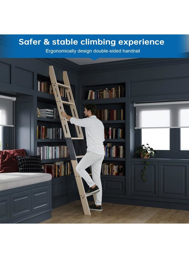 CEAKIAN 9FT Wooden Step Ladder with Build-in Handrail,Multi-use for Loft Stairs,Library Bookshelf,Kitchen,Workshop,Solid Spruce Wood,Easy Assembly,DIY Stain (Sliding Hardware is not Included) - Image 2