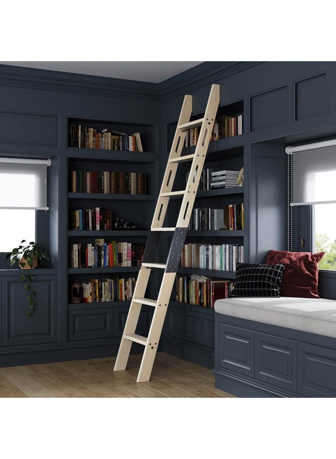 CEAKIAN 9FT Wooden Step Ladder with Build-in Handrail,Multi-use for Loft Stairs,Library Bookshelf,Kitchen,Workshop,Solid Spruce Wood,Easy Assembly,DIY Stain (Sliding Hardware is not Included) - Image 1