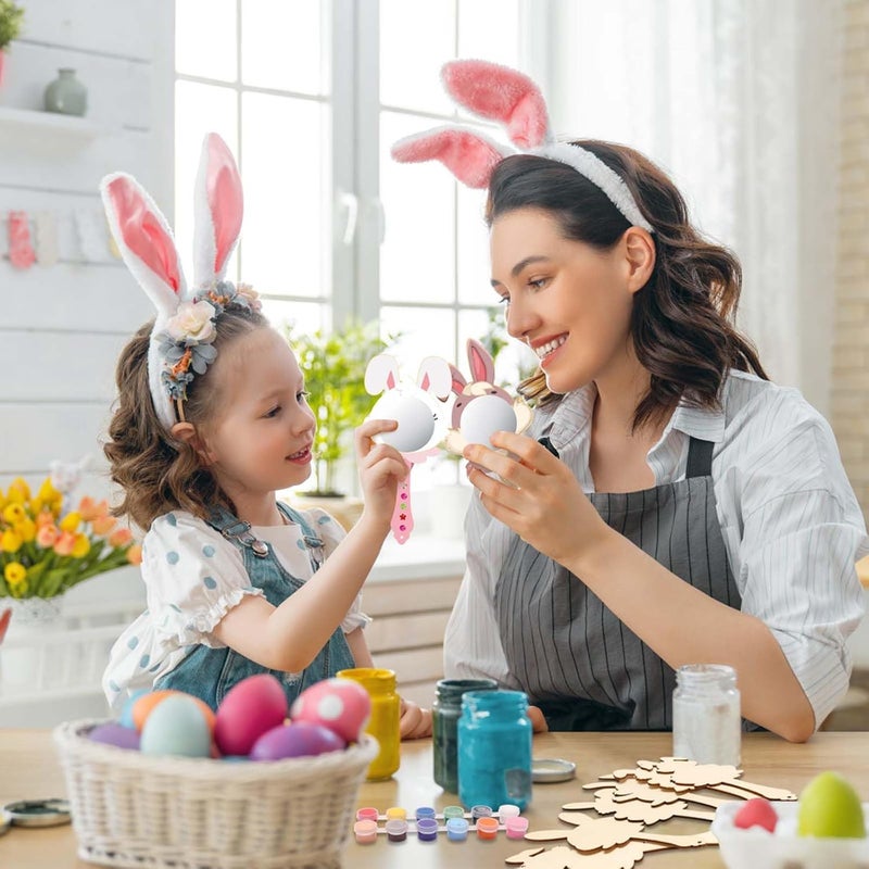 عبوة من 9 قطع من حرفة مرآة الأرنب الخشبية للأطفال، طقم طلاء مرآة يد خشبية بنفسك للفتيات، هدايا حفلات عيد ميلاد إبداعية ومشروع حرفي - Image 2