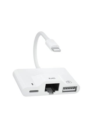 MFi Certified 3-in-1 Ethernet Adapter – RJ45 LAN + USB OTG + Lightning Charging Port – High-Speed 10/100 Mbps – Compatible with iPhone, iPad, iPod – White - pzsku/ZF03CE6FFF3B5A9EA7C1DZ/45/1751361545/9c60eb61-100f-4e1f-9f26-490ca822b014