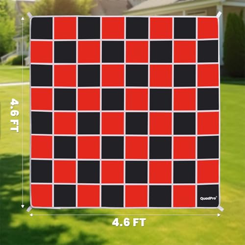 QuadPro 2in1 Giant Checkers Board Game Tic Tac Toe Game Set Jumbo Outdoor Lawn Games with 46x46ft MachineWashable Mat 4 Ground Stakes Perfect Backyard Games for Kids Adults - Image 5