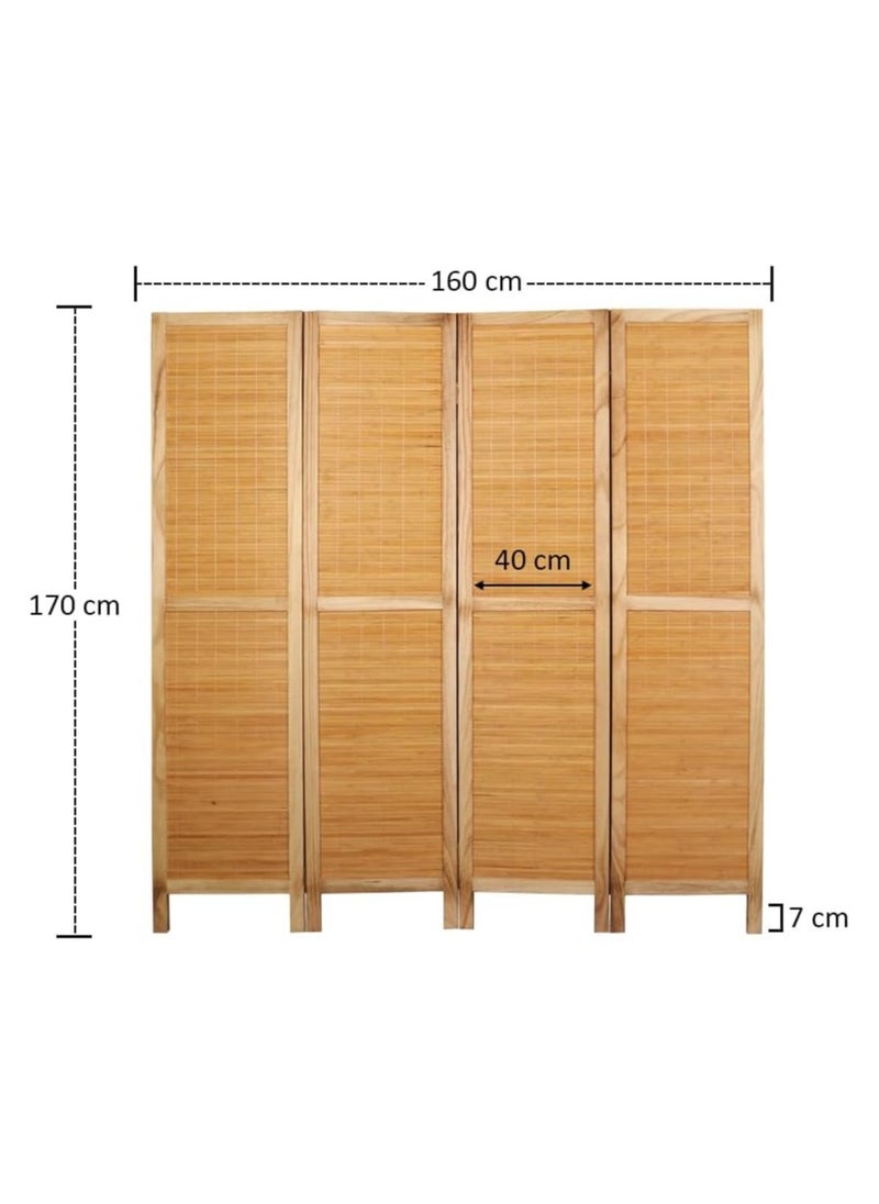 Yatai - Room Divider Folding Privacy Screen 4 Panel Bamboo Wood Mesh Design Folding Partition Wall Divider - Image 1