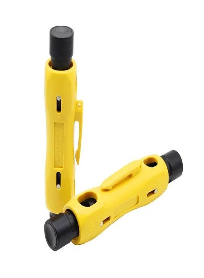 Meshiv Coaxial Cable Wire Stripper Tool for RG59, RG6, RG7, RG11, CAT5, CAT6 Automatic Fast Stripping, Adjustable Precision Cutter, Durable for TV, Internet, Network and Ethernet Installation (Yellow) - Image 1