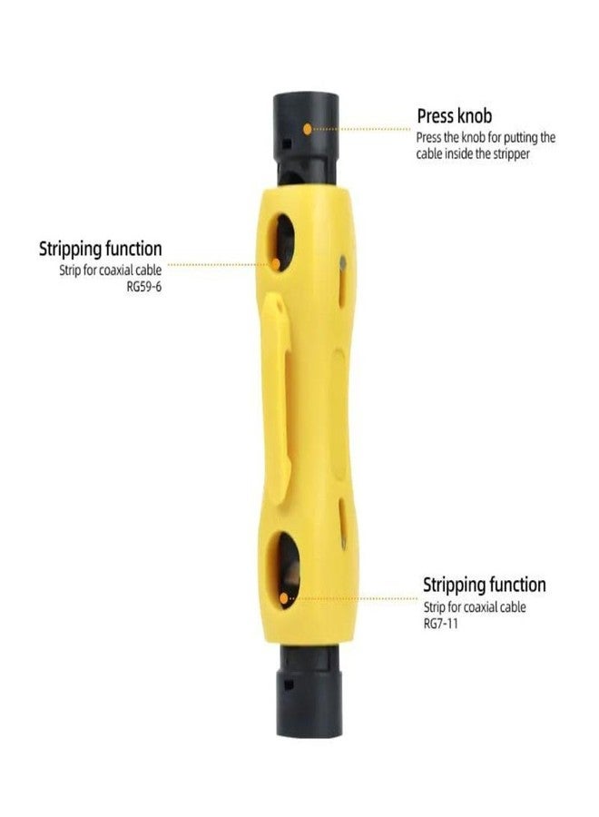 Meshiv Coaxial Cable Wire Stripper Tool for RG59, RG6, RG7, RG11, CAT5, CAT6 Automatic Fast Stripping, Adjustable Precision Cutter, Durable for TV, Internet, Network and Ethernet Installation (Yellow) - Image 3