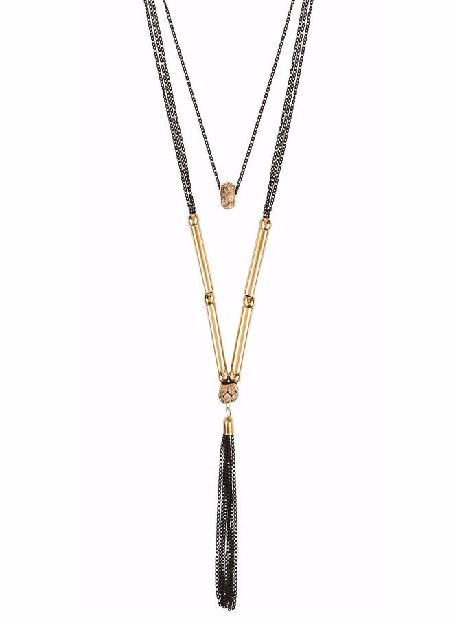 Efulgenz Fashion Jewellery Silver Plated Double Layer Crystal Fancy Long Chain Party Pendant Necklace for Women & Girls - Image 2