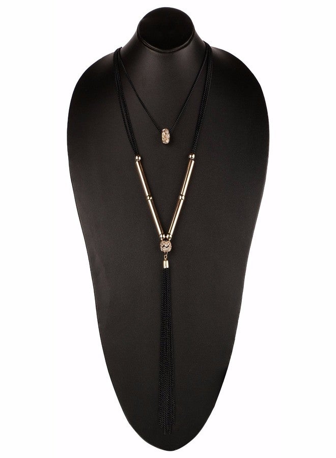 Efulgenz Fashion Jewellery Silver Plated Double Layer Crystal Fancy Long Chain Party Pendant Necklace for Women & Girls - Image 3