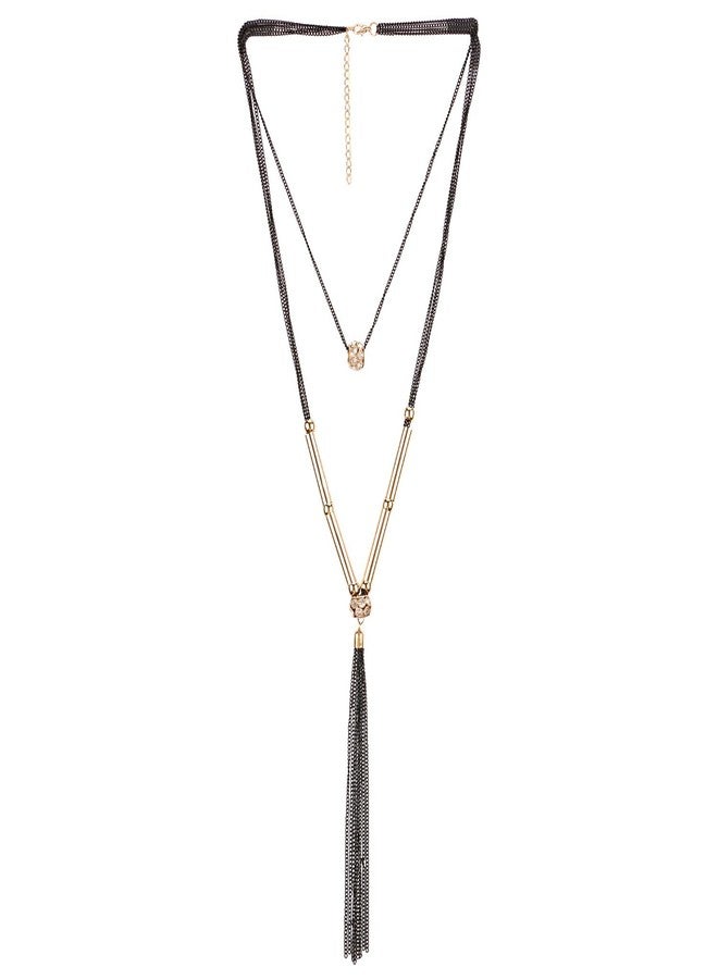 Efulgenz Fashion Jewellery Silver Plated Double Layer Crystal Fancy Long Chain Party Pendant Necklace for Women & Girls - Image 1