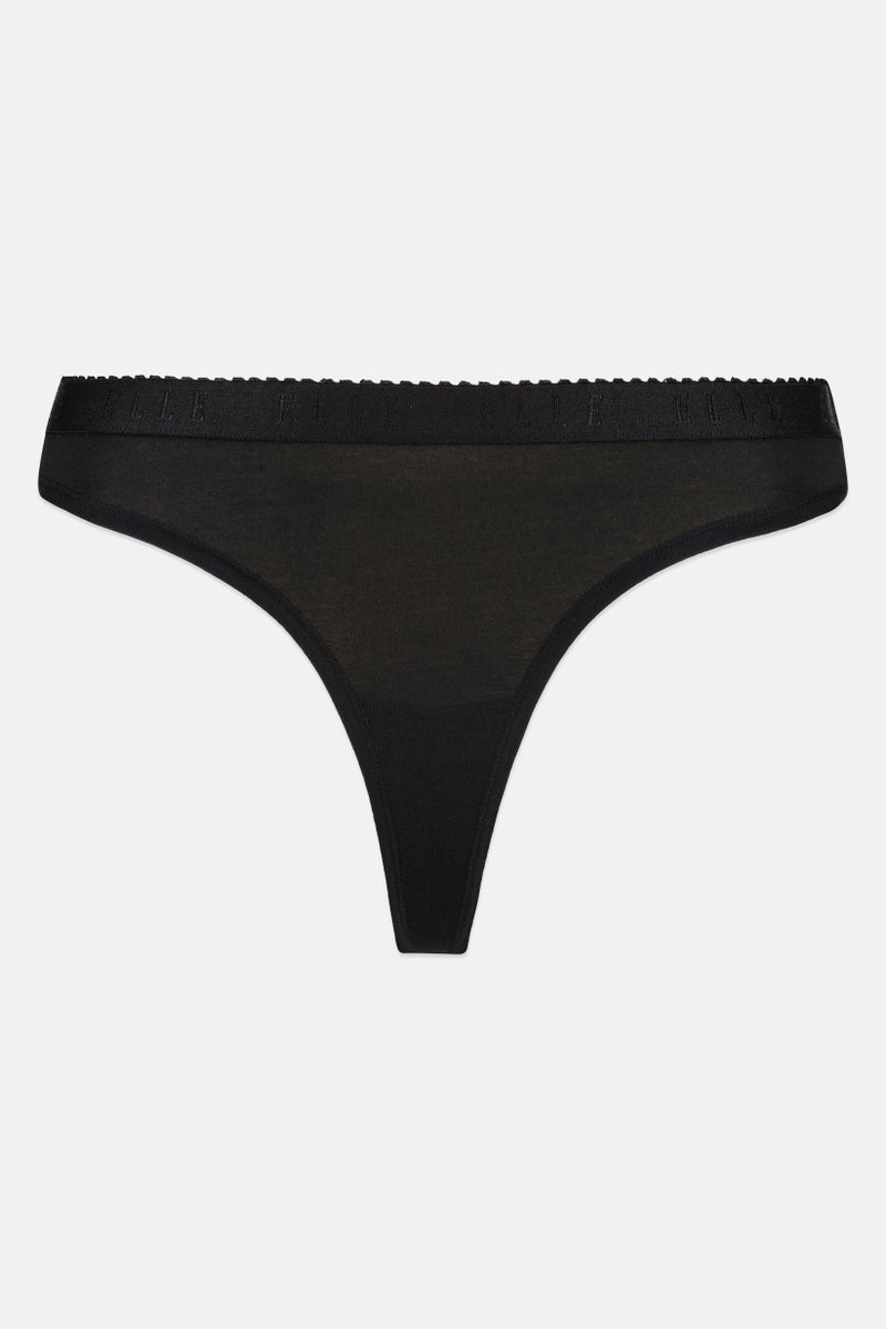 ELLE Women 3 Pieces Embroidered Logo Thong, Black - Image 3