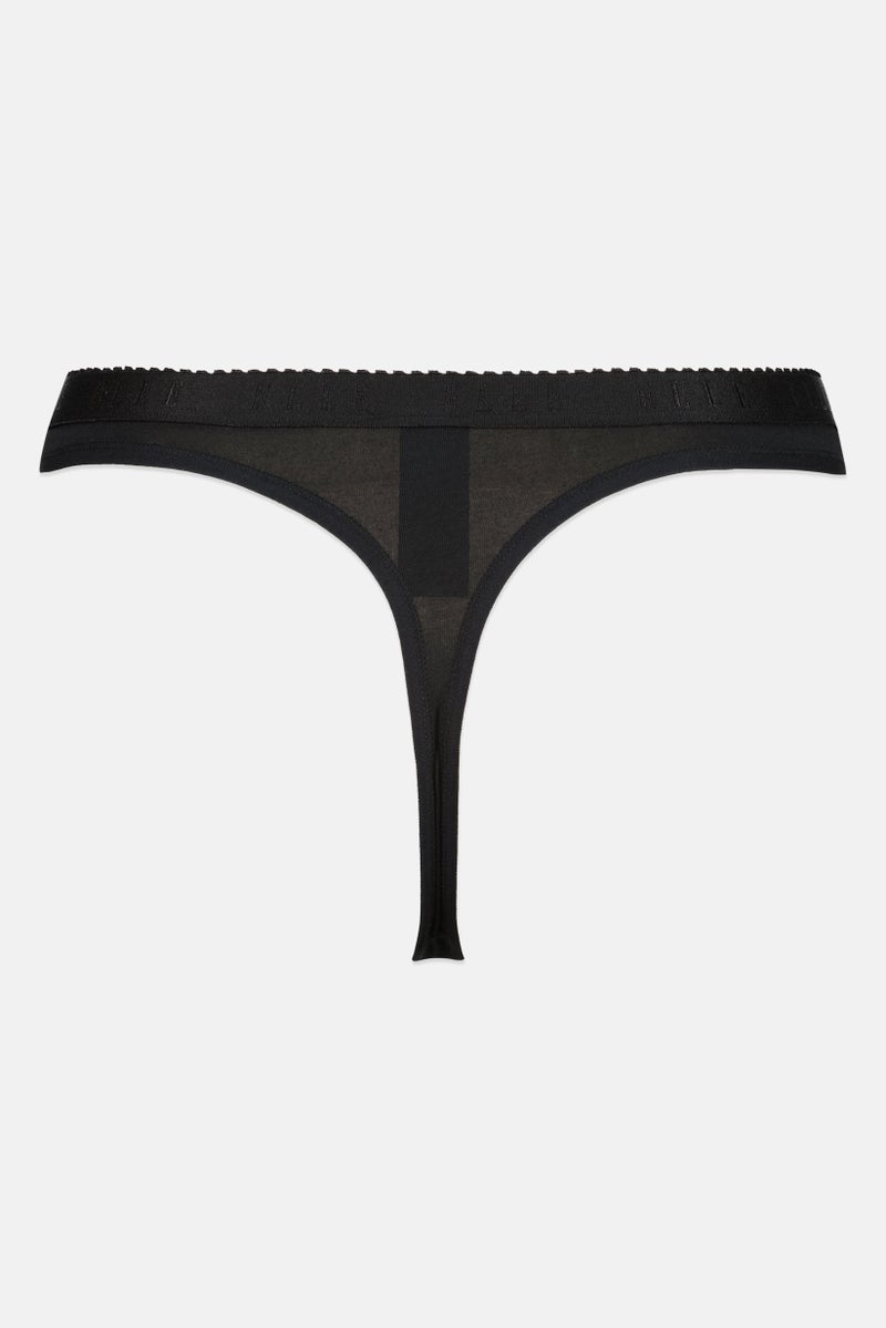 ELLE Women 3 Pieces Embroidered Logo Thong, Black - Image 2