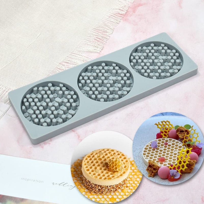 Honeycomb Silicone Mold 3D Honeycomb Lace Mat Fondant Molds Lace Pad Baking Cake Chocolate Candy Mold for Cupcake Decorating Tools Kitchen