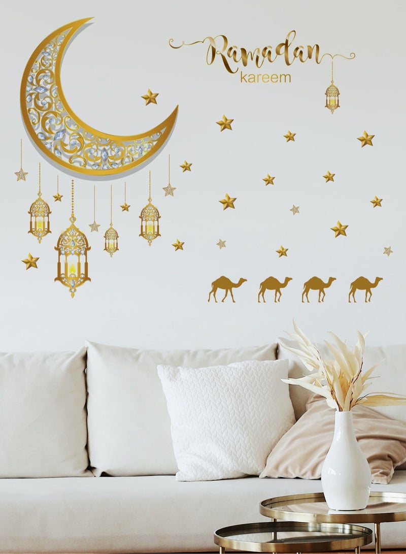 Ramadan Kareem Crescent Moon and Stars Wall Decal – Self-Adhesive, Reusable Vinyl Sticker for Living Room, Bedroom, and Home Decor – Elegant Islamic Holiday Decoration - Image 3