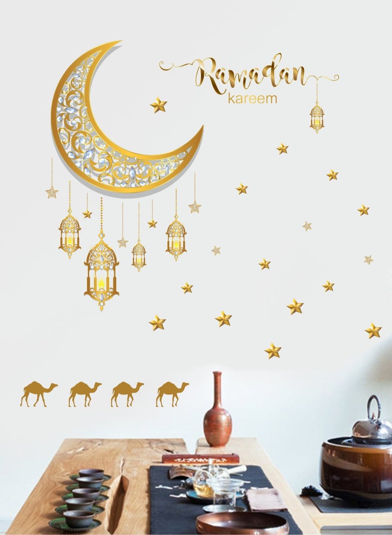 Ramadan Kareem Crescent Moon and Stars Wall Decal – Self-Adhesive, Reusable Vinyl Sticker for Living Room, Bedroom, and Home Decor – Elegant Islamic Holiday Decoration - Image 5