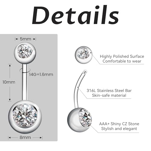 CrazyPiercing 10PCS 316L Surgical Grade Steel Rhinestone Belly Button Navel Ring Bar 23x8mm - Image 2