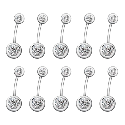 CrazyPiercing 10PCS 316L Surgical Grade Steel Rhinestone Belly Button Navel Ring Bar 23x8mm - Image 1