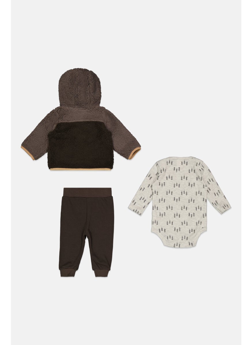 Bon Bebe - Toddlers Boy 3 Pair Allover Print Romper And Brand Logo Hood Sweatshirt, Grey - Image 1