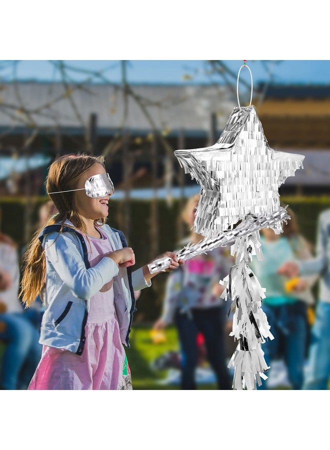 Sratte Star Pinata With Tassel Mini Silver Foldable Pinata Festive Star Pinata With Stick Blindfold Confetti Foil Pinata 12 X 12 X 3 Inch For Kids Adults Anniversary Mexican Birthday Baby Shower Party - Image 5