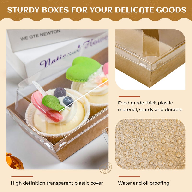 NPLUX Charcuterie Boxes with Clear Lids Mini Dessert Bakery Boxes Disposable To Go Food Containers for Cookie Cake Slice Sushi Strawberry 7.48x3.35x2.5INCH(50 Pack, Brown) - Image 4