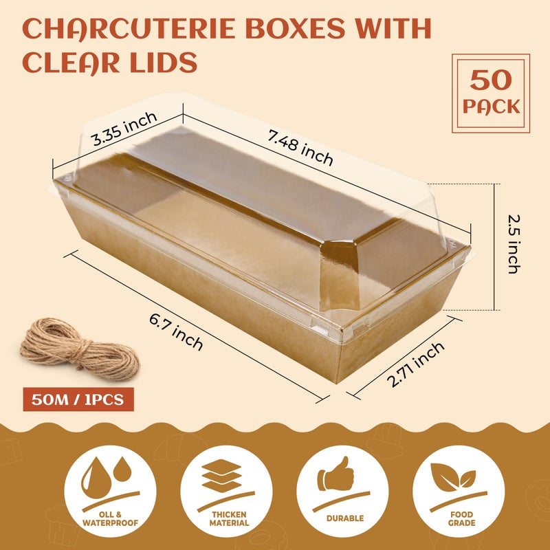 NPLUX Charcuterie Boxes with Clear Lids Mini Dessert Bakery Boxes Disposable To Go Food Containers for Cookie Cake Slice Sushi Strawberry 7.48x3.35x2.5INCH(50 Pack, Brown) - Image 3